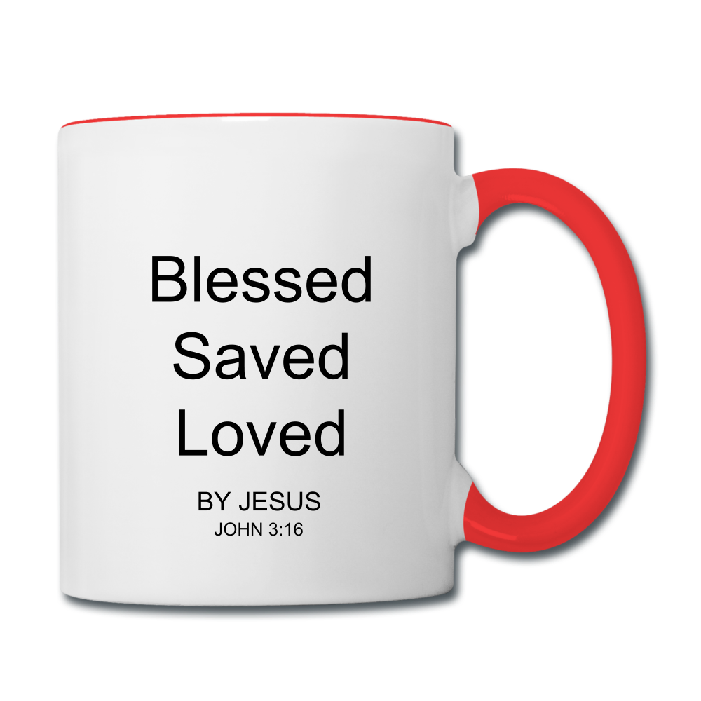 Blessed Saved Loved By Jesus Contrast Coffee Mug Elisheba M6:33