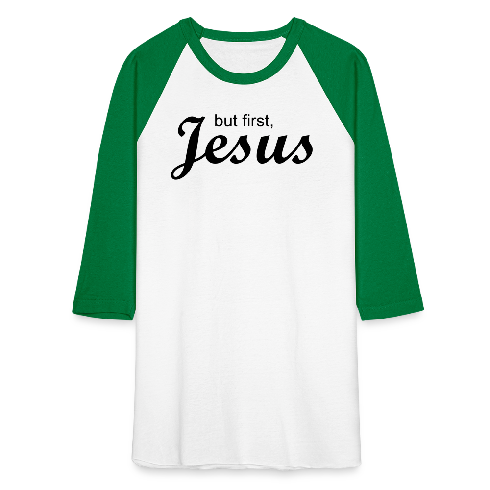 But First Baseball T-Shirt - white/kelly green