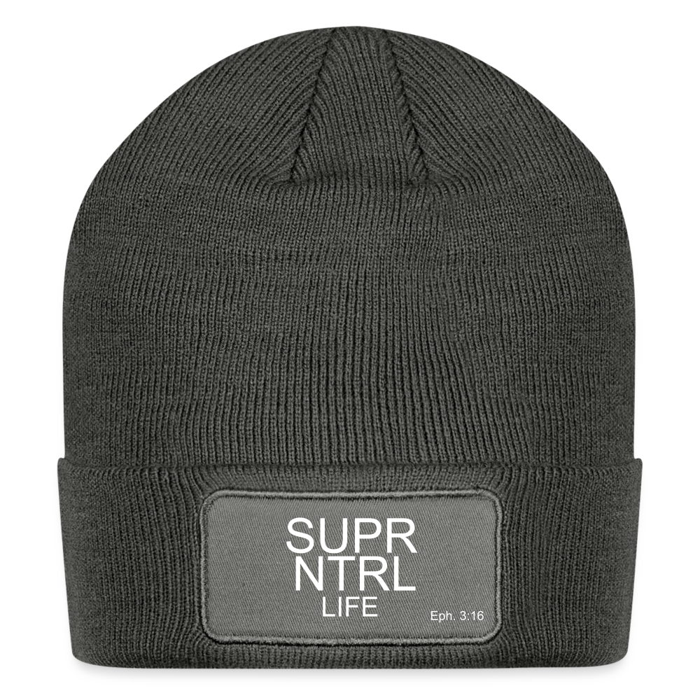 Super Natural Life Patch Beanie - charcoal grey
