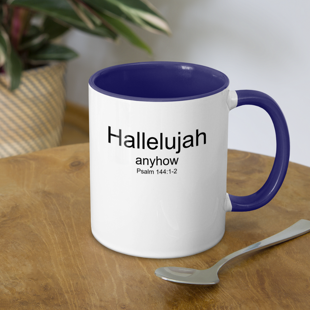Hallelujah Anyhow Contrast Coffee Mug - white/cobalt blue