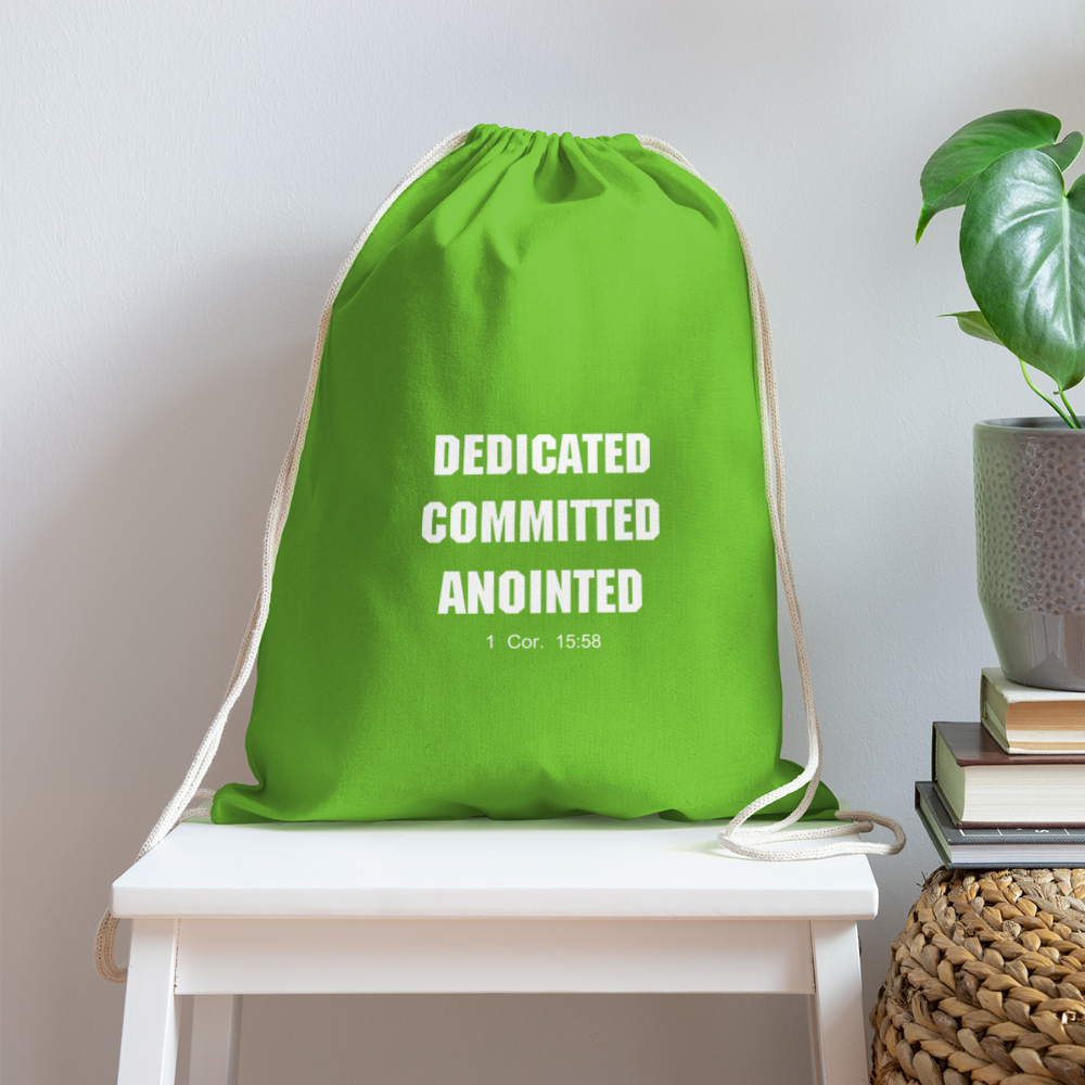 Dedicated, Committed, Anointed Cotton Drawstring Bag - clover