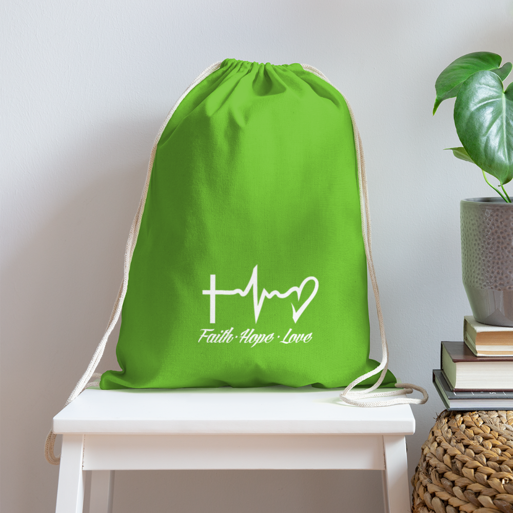 Faith Hope Love Cotton Drawstring Bag - clover
