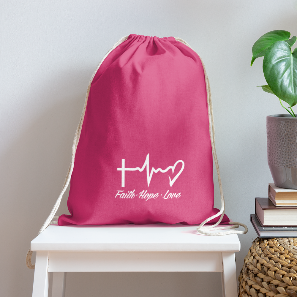 Faith Hope Love Cotton Drawstring Bag - pink
