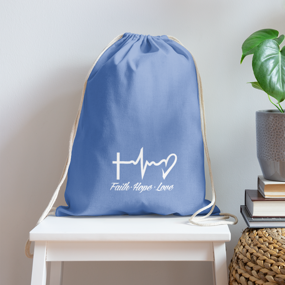 Faith Hope Love Cotton Drawstring Bag - carolina blue