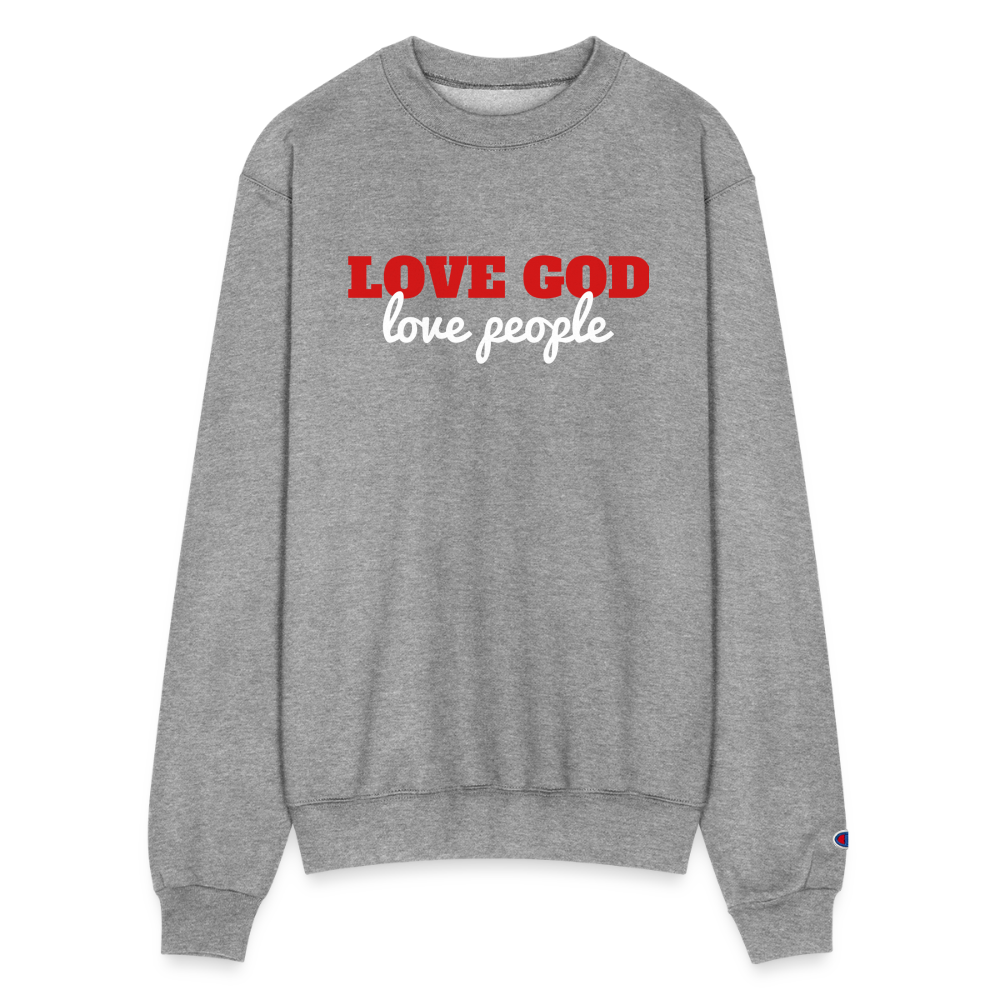 Love God Love People Champion Unisex Powerblend Sweatshirt Elisheba M6:33