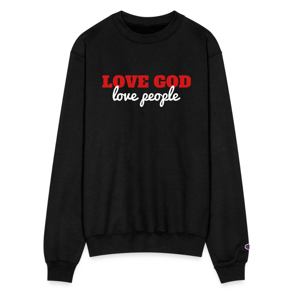 Love God Love People Champion Unisex Powerblend Sweatshirt Elisheba M6:33