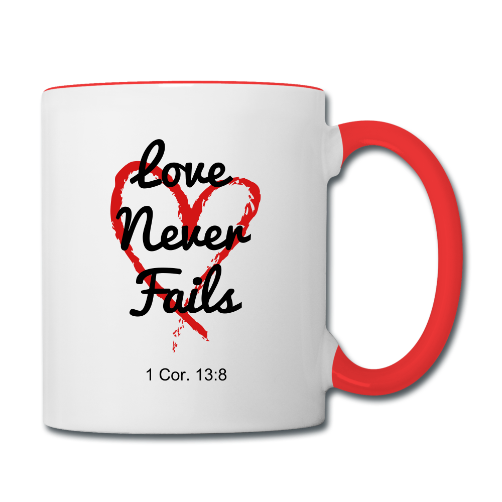Love Never Fails Contrast Coffee Mug Elisheba M6:33