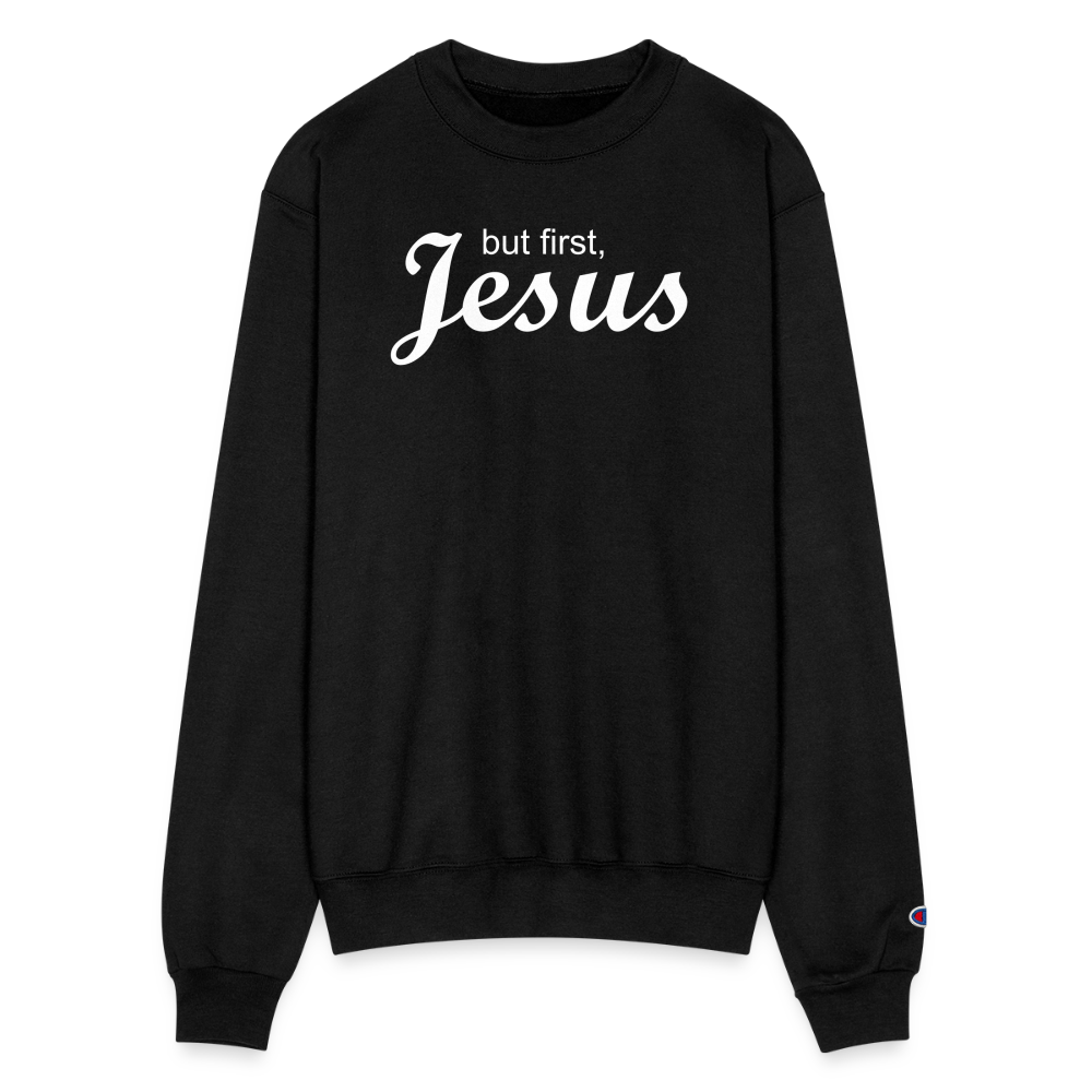 But First Champion Unisex Powerblend Sweatshirt - black