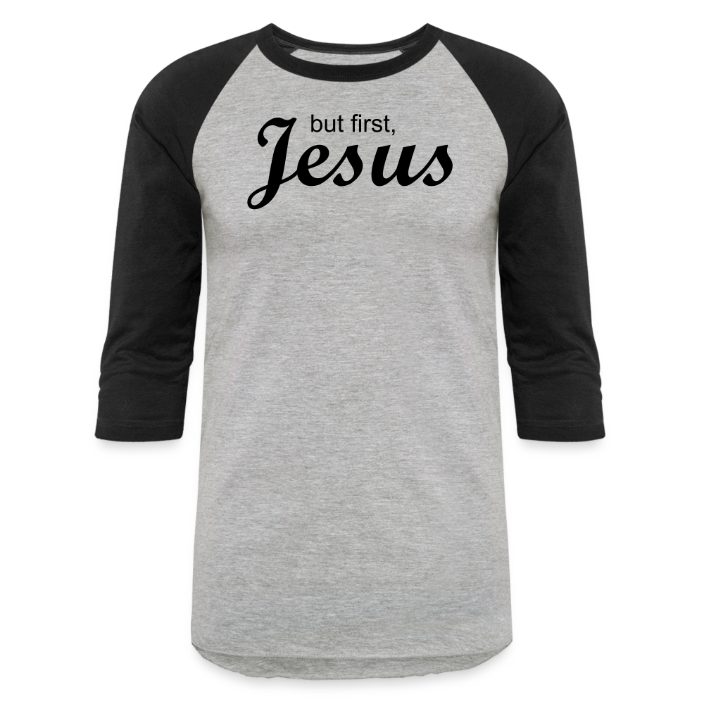 But First Baseball T-Shirt - heather gray/black