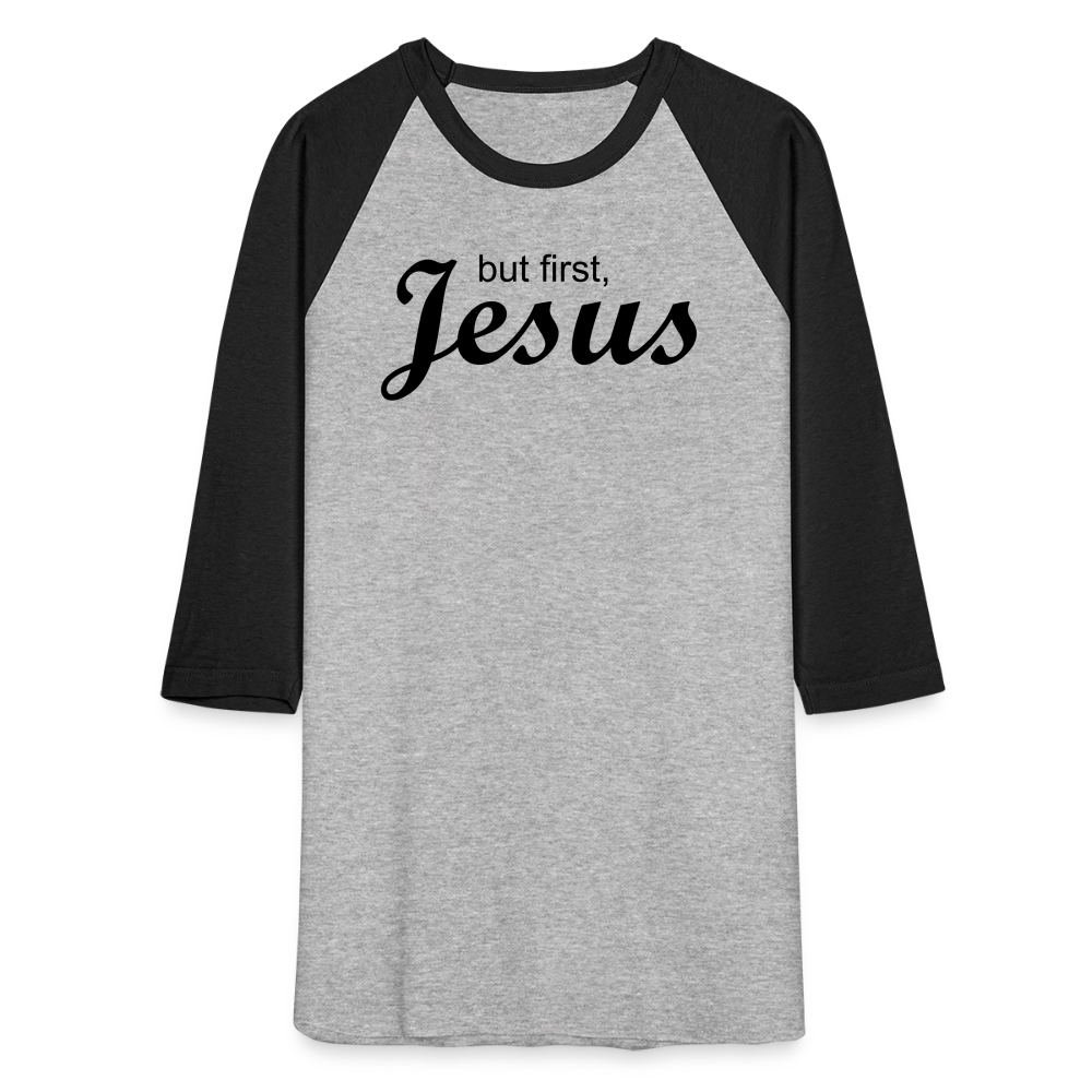 But First Baseball T-Shirt - heather gray/black