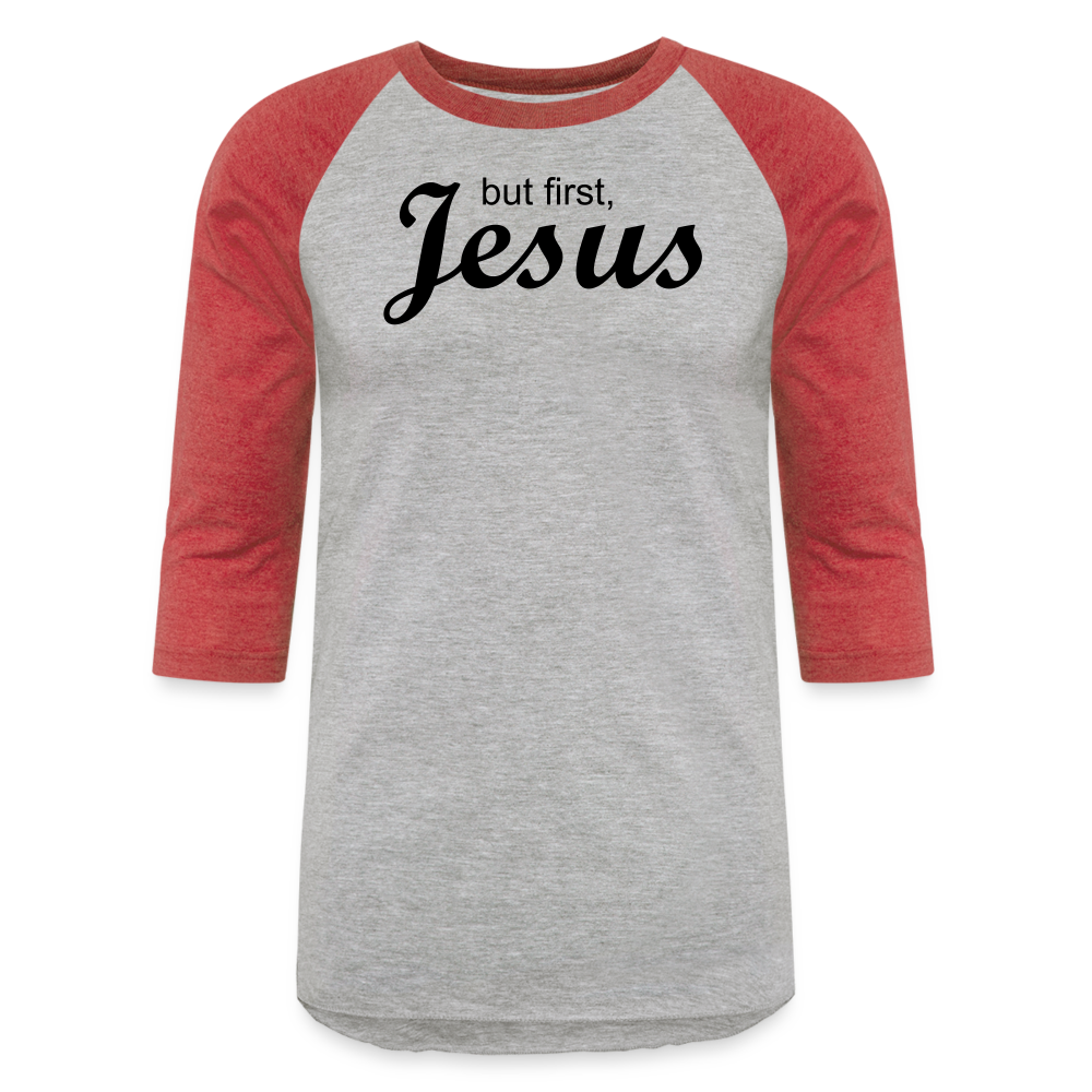 But First Baseball T-Shirt - heather gray/red