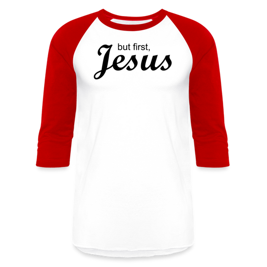 But First Baseball T-Shirt - white/red