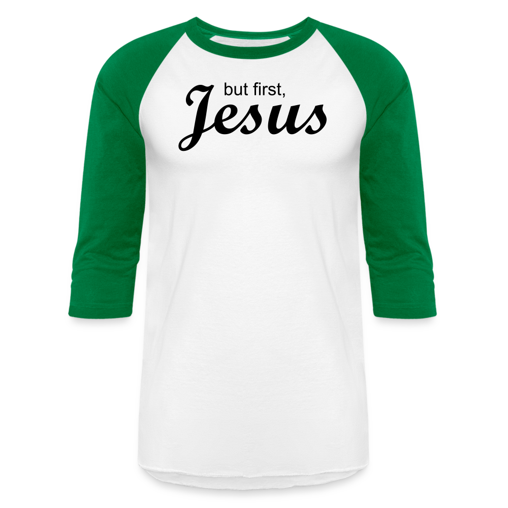 But First Baseball T-Shirt - white/kelly green